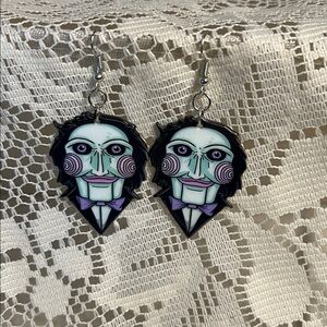 Jigsaw Horror Character Dangle Earrings NWOT